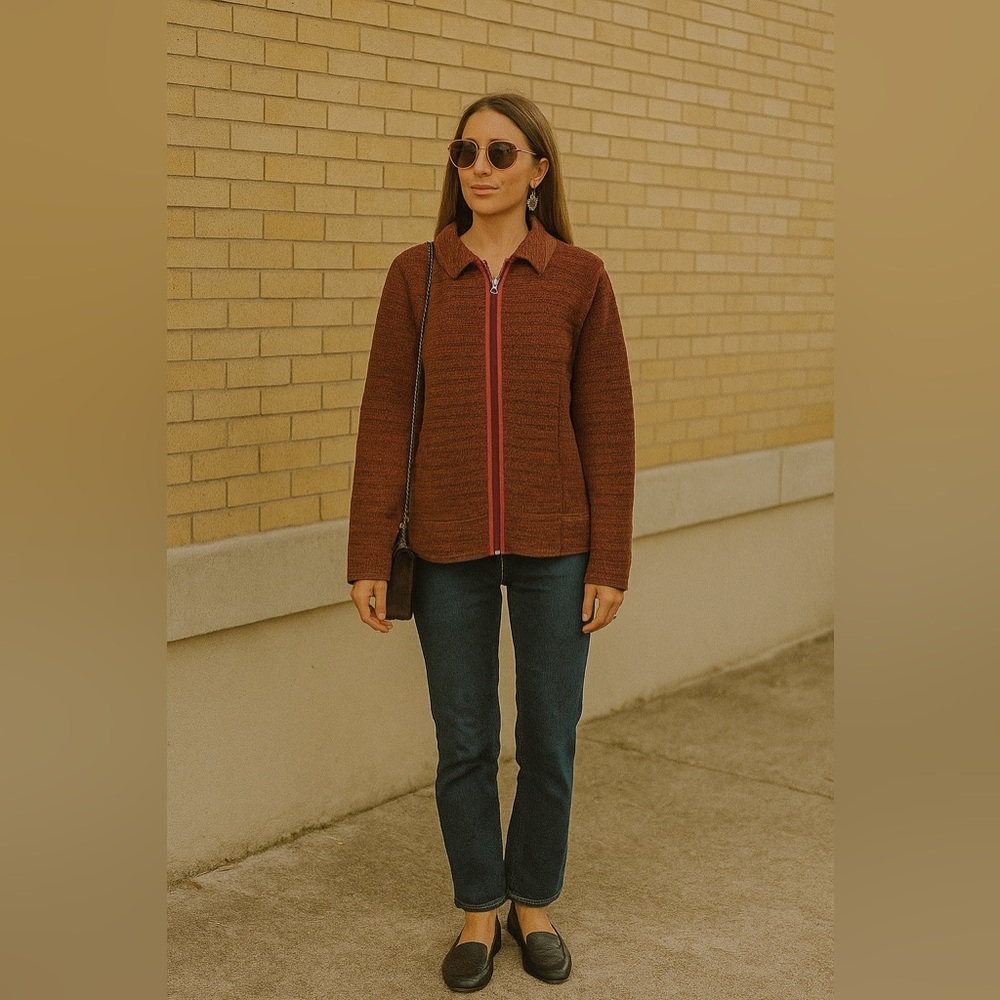 Woolrich Black Wool Cherry Zip Up Vintage Sweater